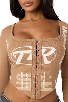 CORSET LONG SLEEVE RIBBED TOP