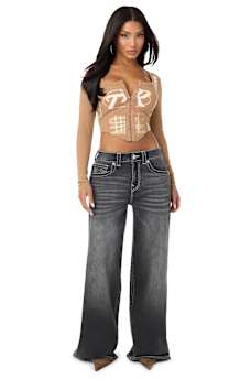 CORSET LONG SLEEVE RIBBED TOP