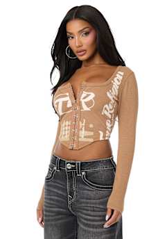 CORSET LONG SLEEVE RIBBED TOP