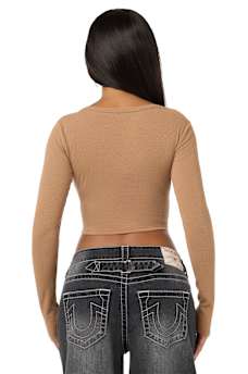 CORSET LONG SLEEVE RIBBED TOP