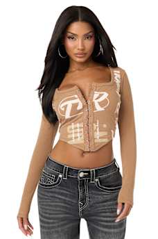 CORSET LONG SLEEVE RIBBED TOP
