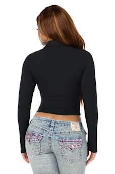 RIBBED POLO HENLEY LONG SLEEVE TOP