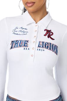 RIBBED POLO HENLEY LONG SLEEVE TOP