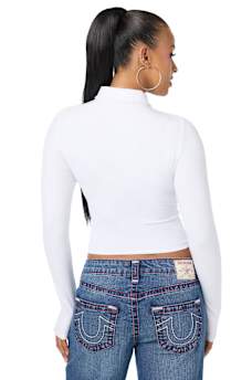 RIBBED POLO HENLEY LONG SLEEVE TOP