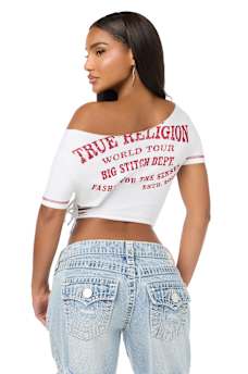 CUSTOM OFF-THE-SHOULDER LACE-UP TEE