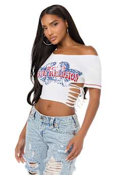 CUSTOM OFF-THE-SHOULDER LACE-UP TEE