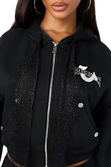 CUSTOM LACE BOW EMBROIDERED ZIP-UP HOODIE