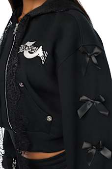 CUSTOM LACE BOW EMBROIDERED ZIP-UP HOODIE