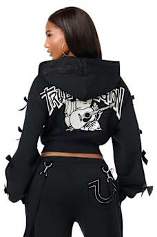 CUSTOM LACE BOW EMBROIDERED ZIP-UP HOODIE