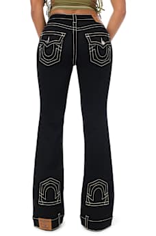 CUSTOM BECCA MID RISE EMBROIDERED PATCHES BIG T BOOTCUT JEAN