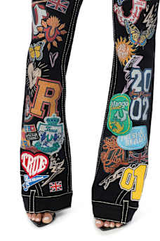CUSTOM BECCA MID RISE EMBROIDERED PATCHES BIG T BOOTCUT JEAN