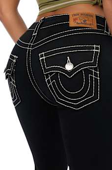 CUSTOM BECCA MID RISE EMBROIDERED PATCHES BIG T BOOTCUT JEAN
