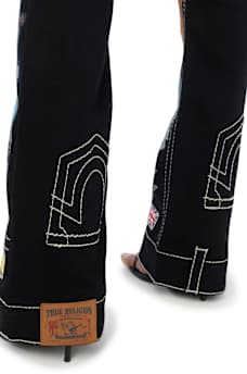 CUSTOM BECCA MID RISE EMBROIDERED PATCHES BIG T BOOTCUT JEAN