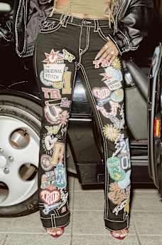 CUSTOM BECCA MID RISE EMBROIDERED PATCHES BIG T BOOTCUT JEAN