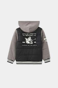 BOYS WORLD TOUR LOGO PUFFER VARSITY JACKET, image 2