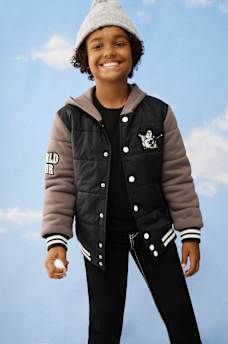 BOYS WORLD TOUR LOGO PUFFER VARSITY JACKET, image 1