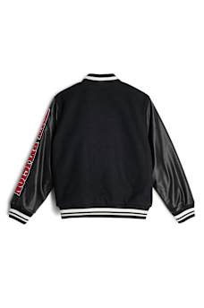 BOYS CONTRAST FAUX LEATHER VARSITY JACKET