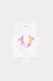 GIRLS TIE FRONT LOGO TANK, image 1