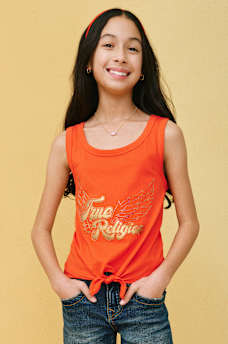 GIRLS IRIDESCENT WINGED LOGO TIE TANK TOP, image 1