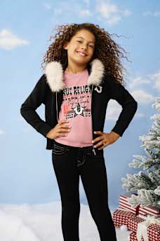 GIRLS FUR HOOD ZIP-UP HOODIE, image 2