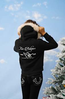 GIRLS FUR HOOD ZIP-UP HOODIE, image 1