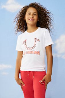 GIRLS RAINBOW STITCH HORSESHOE TEE, image 1