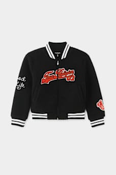 GIRLS EMBROIDERED PATCH LOGO FLEECE VARSITY JACKET, image 1