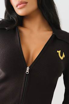 RIB COLLAR ZIP SWEATER, image 5