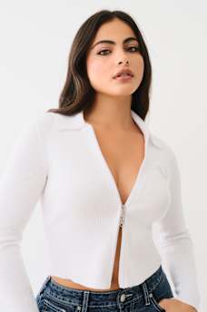 RIB COLLAR ZIP SWEATER, image 2