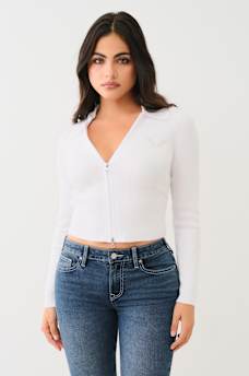 RIB COLLAR ZIP SWEATER, image 5