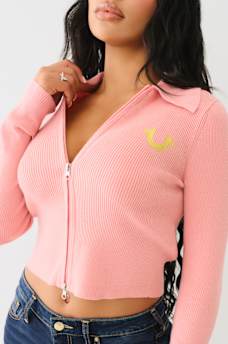 RIB COLLAR ZIP SWEATER, image 1