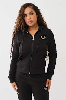 CRYSTAL METALLIC LOGO ZIP HOODIE, image 2