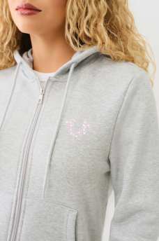 CRYSTAL METALLIC LOGO ZIP HOODIE, image 2