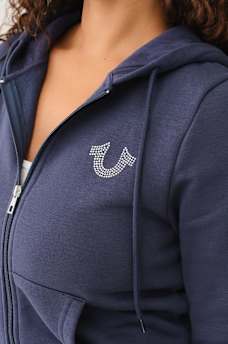 CRYSTAL METALLIC LOGO ZIP HOODIE, image 3