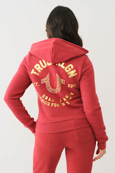 CRYSTAL METALLIC LOGO ZIP HOODIE, image 4