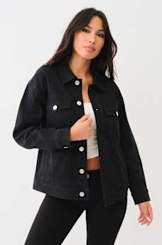 OVERSIZED GLITTER LOGO DENIM TRUCKER JACKET, image 2