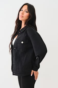 OVERSIZED GLITTER LOGO DENIM TRUCKER JACKET, image 3