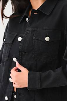 OVERSIZED GLITTER LOGO DENIM TRUCKER JACKET, image 4