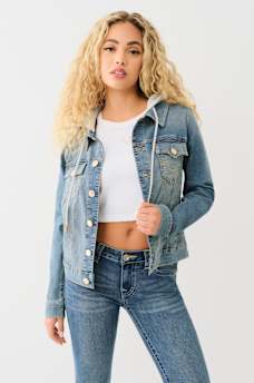 HOODIE DENIM TRUCKER JACKET, image 1