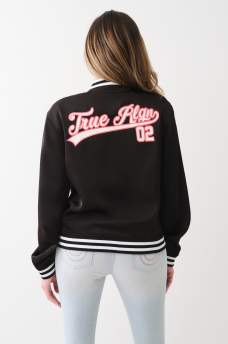 HORSESHOE SATIN VARSITY BOMBER JACKET