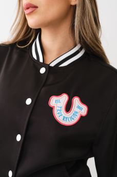 HORSESHOE SATIN VARSITY BOMBER JACKET