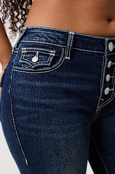 BECCA EXPOSED BUTTON FLY BOOTCUT JEANS, image 5