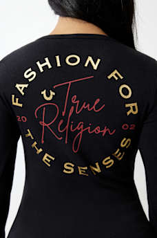 RIBBED METALLIC LOGO HENLEY TEE, image 1