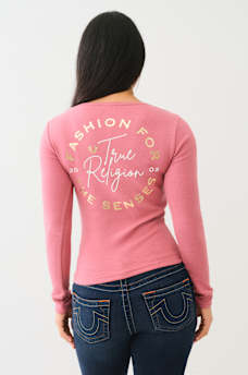 RIBBED METALLIC LOGO HENLEY TEE, image 3