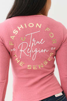 RIBBED METALLIC LOGO HENLEY TEE, image 1