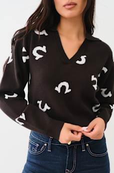 HORSESHOE NOTCH COLLAR SWEATER, image 1