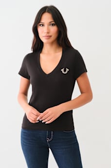 CRYSTAL HORSESHOE V NECK TEE, image 2