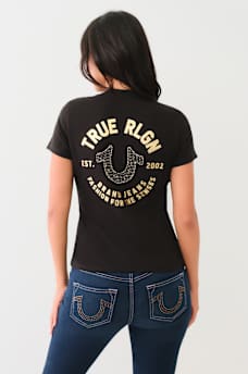CRYSTAL HORSESHOE V NECK TEE, image 4