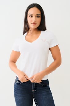 CRYSTAL HORSESHOE V NECK TEE, image 2