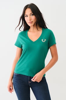 CRYSTAL HORSESHOE V NECK TEE, image 2